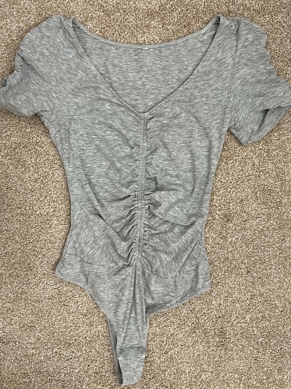 Women's Grey Ruched Front V-Neck Bodysuit Size Small (estimated)